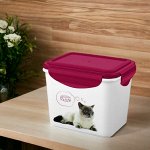 КОНТЕЙНЕР ДЛЯ КОРМА И ЛАКОМСТВ С ДЕКОРОМ LUCKY PET 0,9Л КОШКИ (Бордовый)