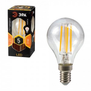 Лампа светодиодная ЭРА,5(40)Вт, цоколь E14, шар,тепл. бел.,