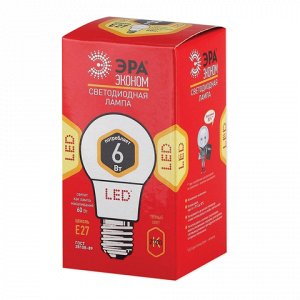 Лампа светодиодная ЭРА,6(40)Вт, цоколь E27, грушевидн.,тепл.