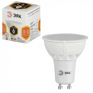 Лампа светодиодная ЭРА,6(50)Вт, цоколь GU10, MR16,тепл. бел.