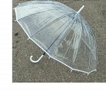 Зонт прозрачный трость, цветная окантовка. полуавтомат