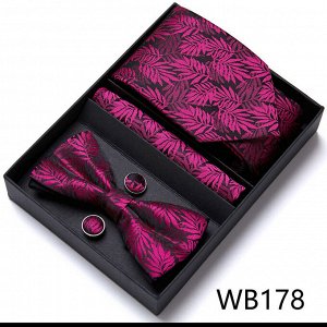 Набор (галстук + галстук-бабочка + платок + запонки бижутерия, с принтом), с подарочной упаковке
