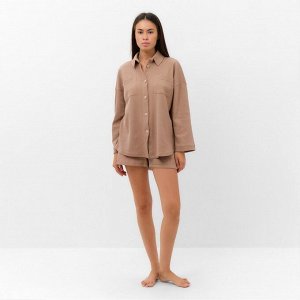 Пижама женская (рубашка, шорты) KAFTAN Basic line, кофейная