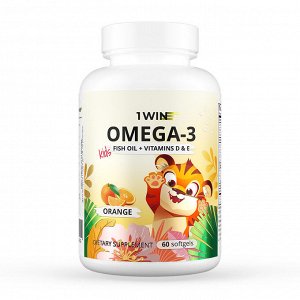 1WIN /Omega-3 Kids + Vitamins D & E, Детская Омега-3, вкус апельсин