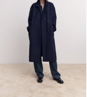Двубортное пальто  чернильно-синий