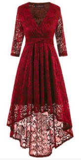 Асимметричное кружевное платье с V вырезом и рукавами средней длины Цвет: БОРДО