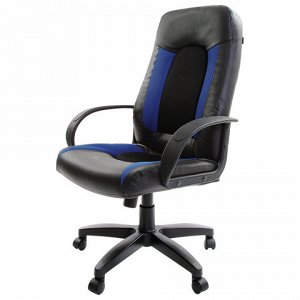 Кресло офисное BRABIX "Strike EX-525", экокожа черная, ткань черная/синяя, TW, 531380