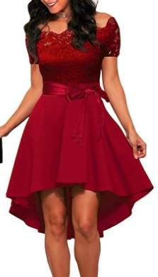 Асимметричное комбинированное платье с открытыми плечами и короткими рукавами Цвет: КРАСНЫЙ