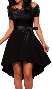 Асимметричное комбинированное платье с открытыми плечами и короткими рукавами Цвет: ЧЕРНЫЙ