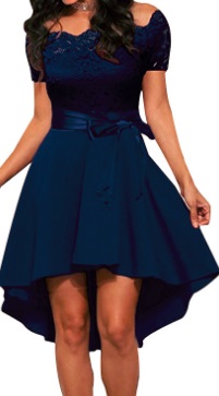 Асимметричное комбинированное платье с открытыми плечами и короткими рукавами Цвет: СИНИЙ