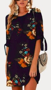 Платье с цветочным принтом и завязками на коротких рукавах Цвет: СИНИЙ (01)