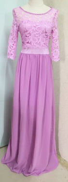 Комбинированное кружевом платье в пол с рукавами средней длины Цвет: ФИОЛЕТОВЫЙ