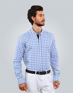 Рубашка в клетку с длинным рукавом SLIM FIT COTTON OXFORD