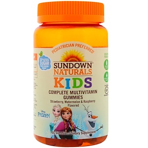 Sundown Naturals Kids, Мультивитаминные жевательные таблетки, "Холодное сердце", клубника, арбуз и малина, 60 таб
