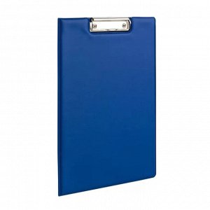 Папка-планшет А4, с крышкой, верхний прижим, картон/ПВХ, синий  ОФИСМАГ