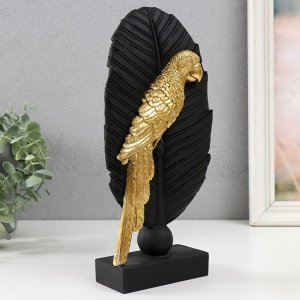 Сувенир полистоун "Попугай Ара на листе" чёрный с золотом 13,3х5,8х28,2 см