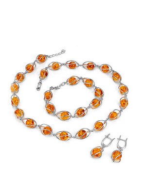 Яркий браслет «Алжир» из натурального коньячного янтаря