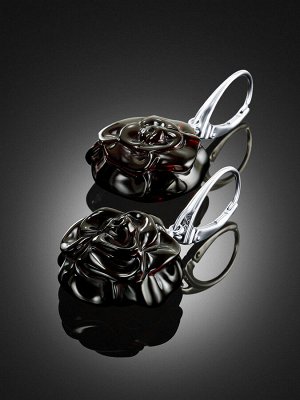 Нарядные серьги из натурального балтийского янтаря «Вишнёвая роза»