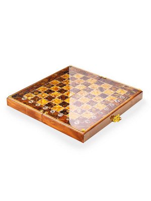 Складная шахматная доска из дерева с янтарной мозаикой