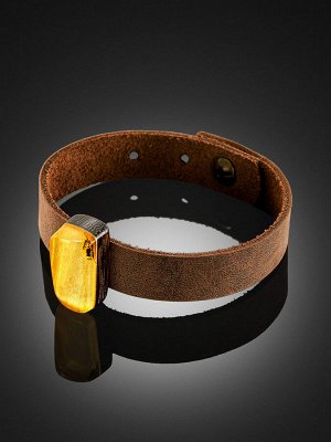 Стильный кожаный браслет с натуральным балтийским янтарём «Индонезия»