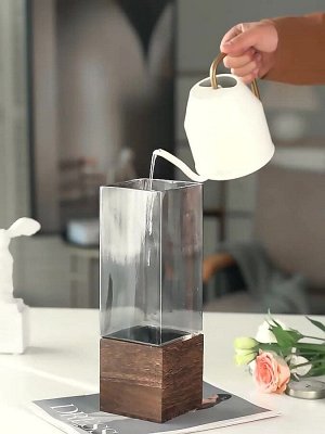 Стеклянная ваза с натуральным деревом, Квадрат, 9х30 см