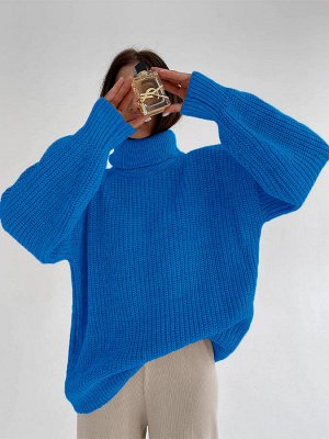 Свитер Свободный свитер крупной вязки  с горлом
S: обхват груди 112,  длина рукава 47, длина  66.
М: обхват груди 112, длина рукава 48, длина  67.
L: обхват груди 112, , длина рукава 49, длина 68.