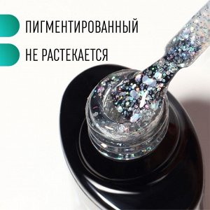 Гель лак для ногтей, с блёстками, 3-х фазный, 8мл, LED/UV, цвет прозрачный/голографический (03)