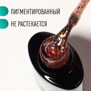 Гель лак для ногтей, с блёстками, 3-х фазный, 8мл, LED/UV, цвет прозрачный/оранжевый (06)