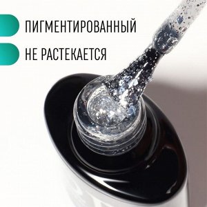 Гель лак для ногтей, с блёстками, 3-х фазный, 8мл, LED/UV, цвет прозрачный/серебристый (01)