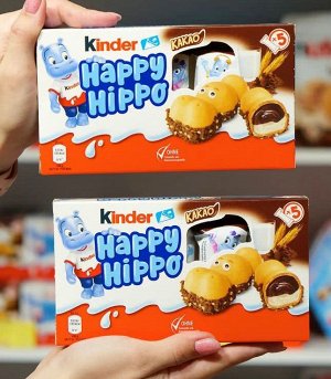 Вафельные батончики с шоколадной начинкой Kinder Happy Hippo Cacao / Киндер Хеппи Хиппо бегемотики 103,5 гр