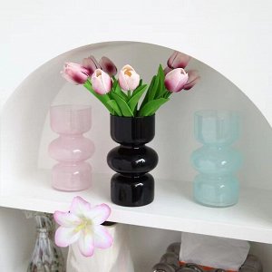 Стеклянная ваза, фигурная, черный цвет, 9х18 см