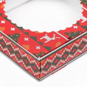 Подарочная коробка сборная с окном «Новогодний орнамент», 11.5x11.5x3 см