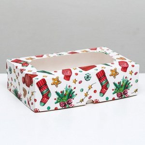 Коробка складная, кондитерская упаковка с окном "Новогодний паттерн", 25 х 15 х 7 см, Новый год