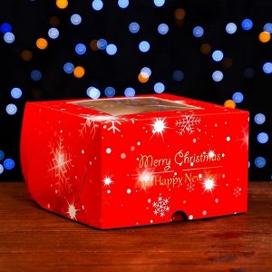 Коробка для 4 капкейка с окном «С Праздником!», 16*16*10 см, упаковка, Новый год