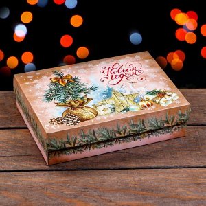 Коробка новогодняя подарочная складная «С Новым годом», 21x15x5.5 см