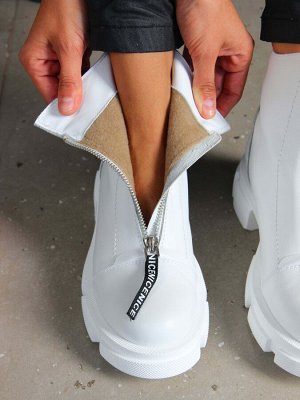 Ботинки женские зимние из натуральной кожи на меху Белые