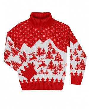 353112-ПВ17, Красный вязаный свитер для девочки