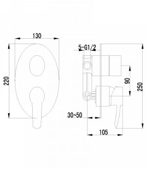 LM3228C "Атлантисс" Смеситель для ванны и душа встраиваемый с 3х-функциональным дивертором, без аксе