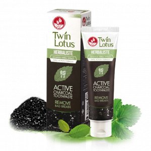 Тайская зубная паста Твин Лотус Twin Lotus Herbaliste Active Charcoal Toothpaste 100 g., Натуральная зубная паста тройного действия с бамбуковым углем и травами 100 гр.