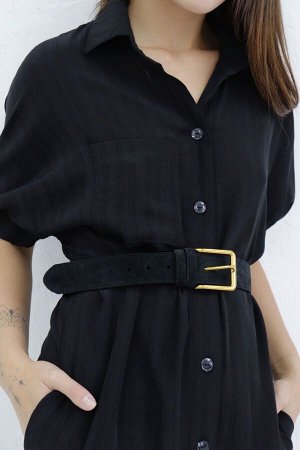 Платье-рубашка с объёмными рукавами чёрное