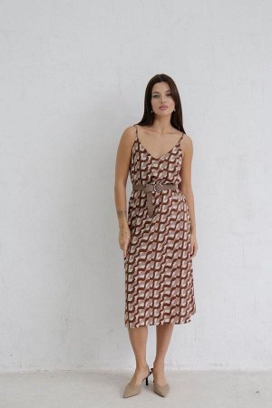 Платье-комбинация коричневое с принтом (остаток: )