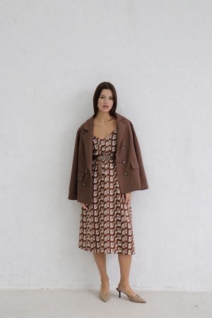 Платье-комбинация коричневое с принтом (остаток: )