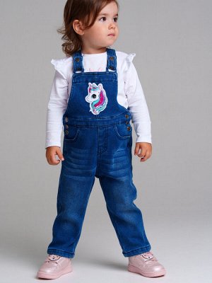 Полукомбинезон детский текстильный джинсовый утепленный флисом для девочек