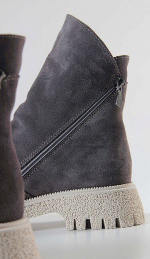 Ботинки женские зимние из натуральной замши на меху Серый замок