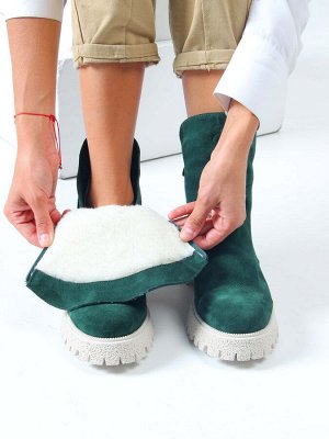 Ботинки женские зимние из натуральной замши Зеленые