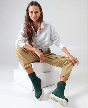 Ботинки женские зимние из натуральной замши на меху Зеленые