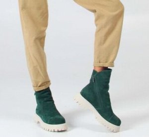 Ботинки женские зимние из натуральной замши на меху Зеленые