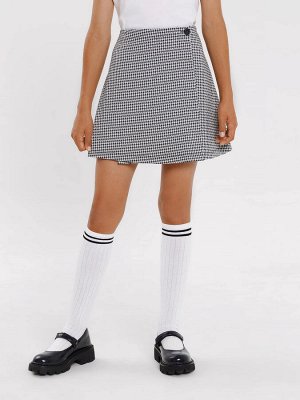 Юбка мини черно-белого цвета с паттерном гусиная лапка для девочек
