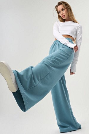 Брюки широкие из футера для высоких голубые