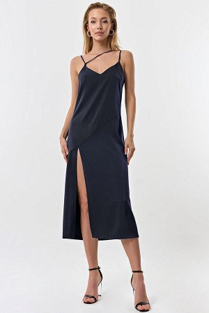 Платье-комбинация из струящейся ткани темно-синий